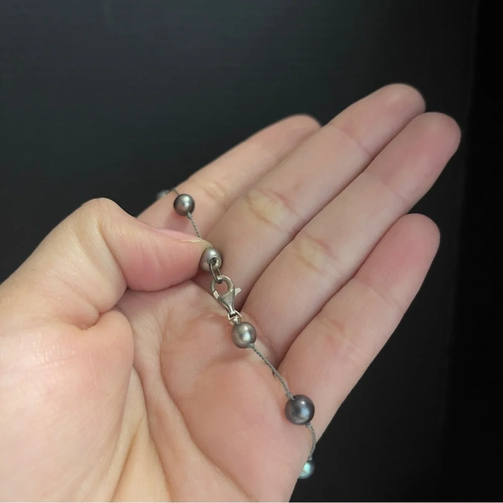 Sterling Silver Authentic Dark Pearl Bracelet 8 Inches Long